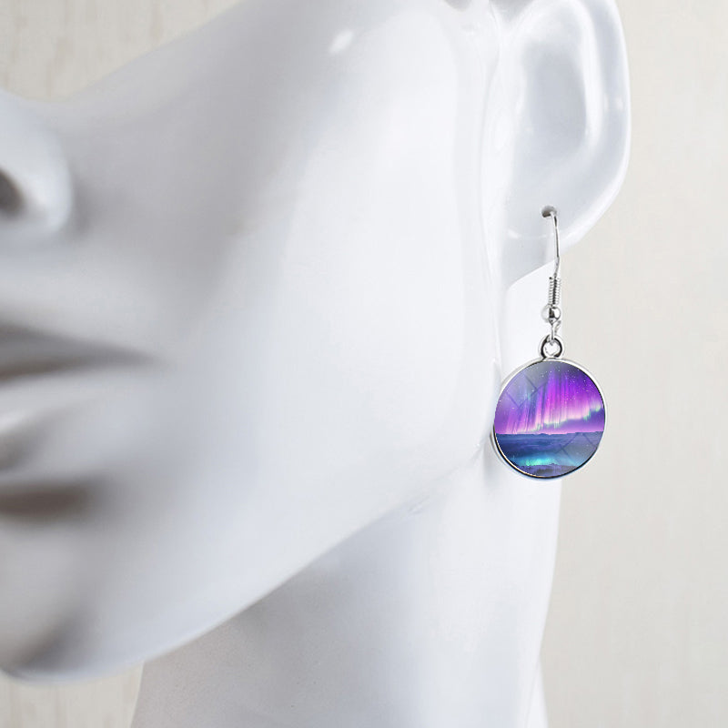 Pendientes colgantes luminosos de aurora boreal - Joyería de aurora boreal - Pendientes colgantes de cabujón de vidrio únicos - Regalo perfecto para los amantes de la aurora