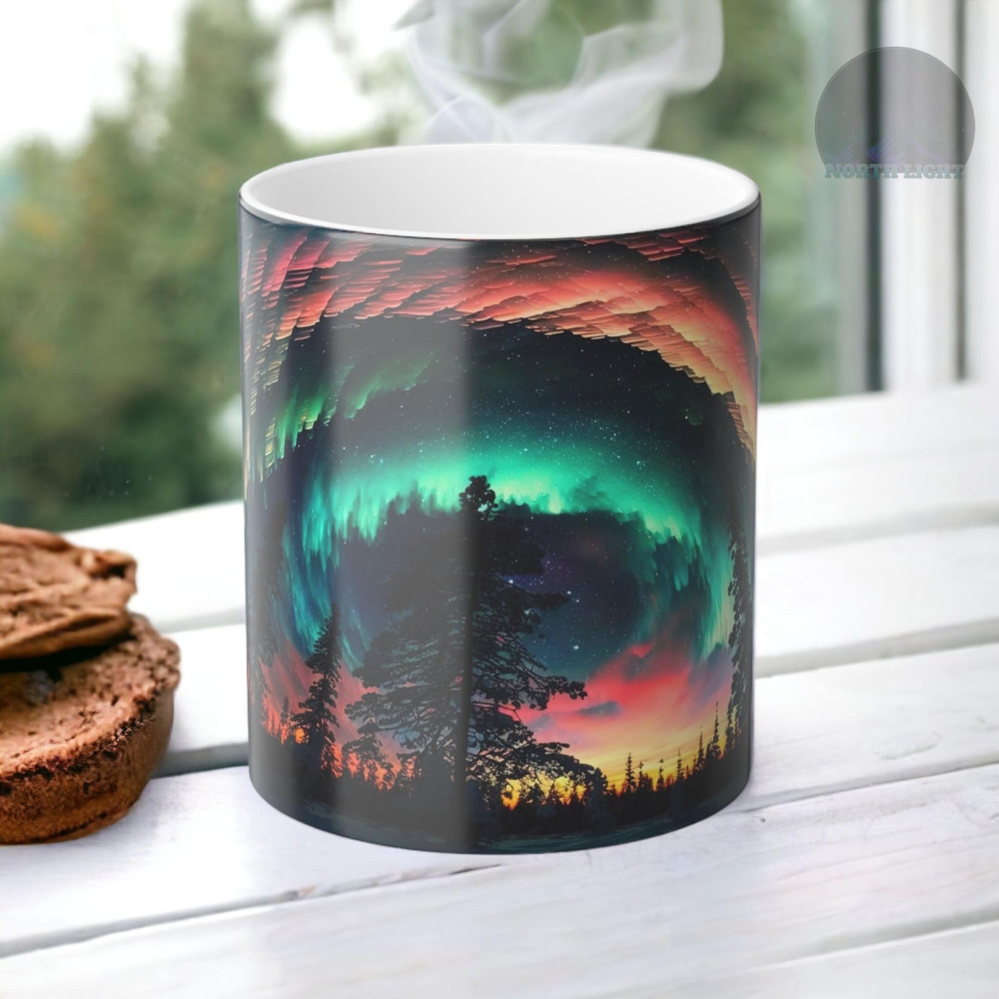 Fortryllende Aurora Borealis varmefølsomt krus - Northern Lights Magic Color Morphing-krus 11 oz - Heat Reactive Night Sky Coffee Cup - Perfekt gave til naturelskere