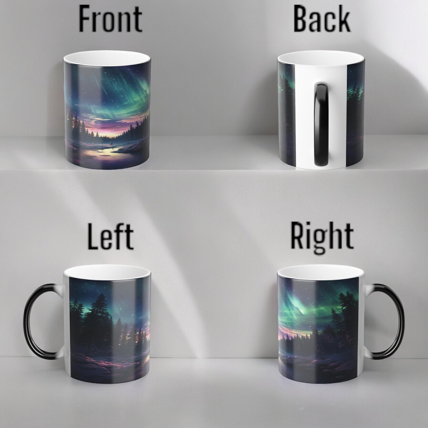 Töfrandi Aurora Borealis hitanæm mál - Northern Lights Magic Color Morphing Mug 11oz - Heat Reactive Night Sky Kaffibolli - Fullkomin gjöf fyrir náttúruunnendur