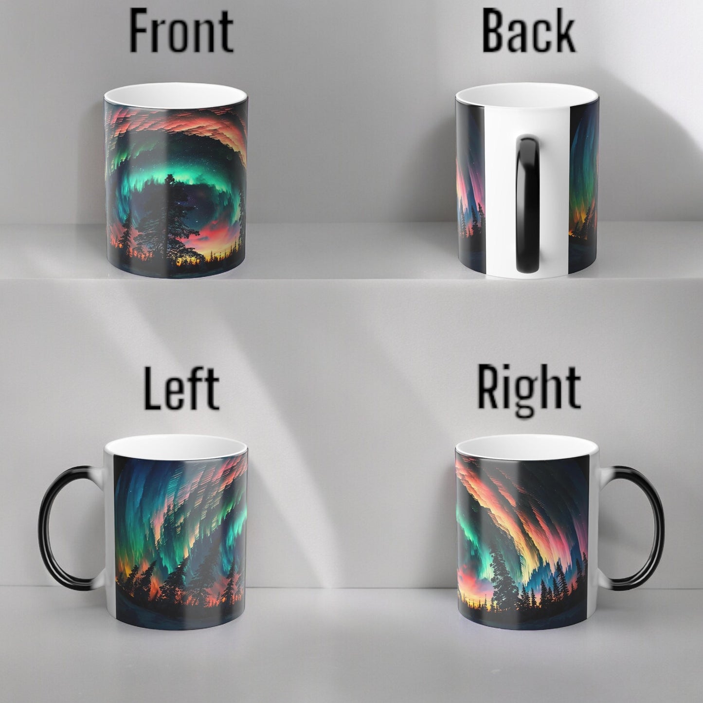 Töfrandi Aurora Borealis hitanæm mál - Northern Lights Magic Color Morphing Mug 11oz - Heat Reactive Night Sky Kaffibolli - Fullkomin gjöf fyrir náttúruunnendur