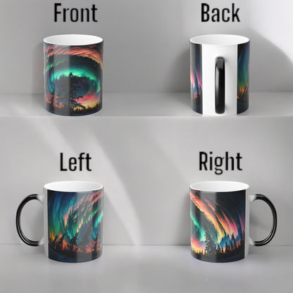 Fortryllende Aurora Borealis varmefølsomt krus - Northern Lights Magic Color Morphing-krus 11 oz - Heat Reactive Night Sky Coffee Cup - Perfekt gave til naturelskere