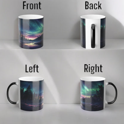 Lumoava Aurora Borealis Heat Sensitive Muki - Northern Lights Magic Color Morphing Muki 11 unssia - Heat Reactive Night Sky Coffee Cup - Täydellinen lahja luonnon ystäville