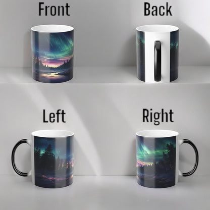 Fortryllende Aurora Borealis varmefølsomt krus - Northern Lights Magic Color Morphing-krus 11 oz - Heat Reactive Night Sky Coffee Cup - Perfekt gave til naturelskere