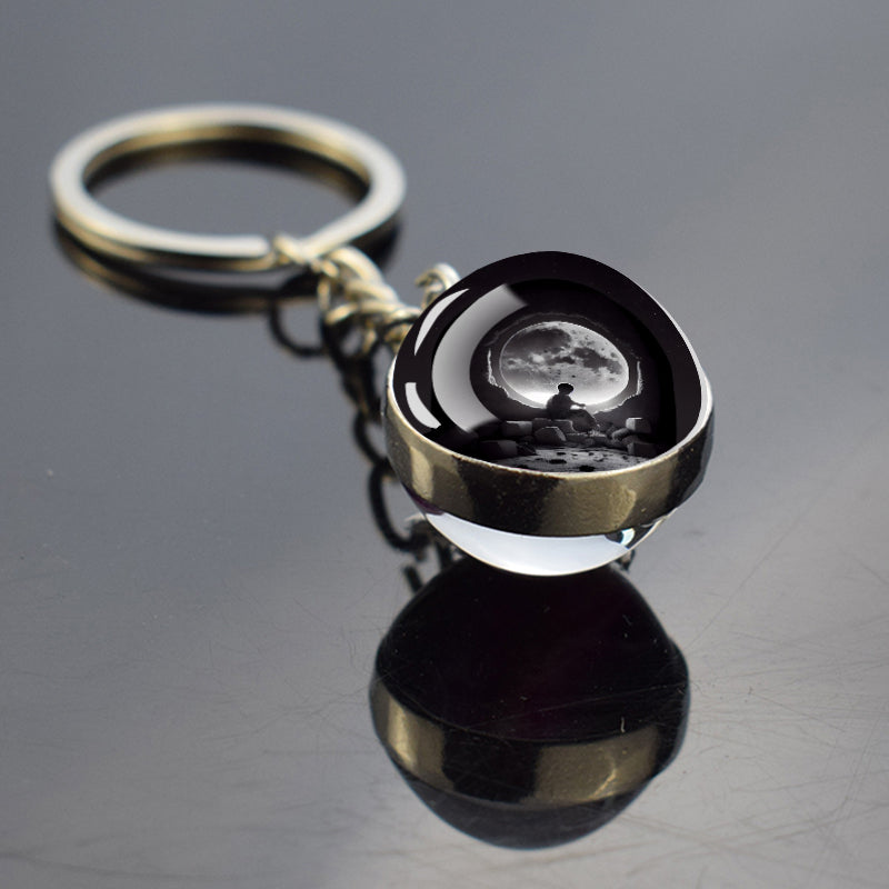 Porte-clés unique en croissant de lune complet - Bijoux ciel étoilé de nuit - Porte-clés boule de verre double face - Cadeau parfait pour les amoureux de la lune 9