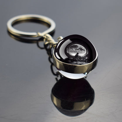 Unique Full Crescent Moon Keyring - Night Starry Sky Jewelry - Double Side Glass Ball Key Chain - Perfect Moon Lovers Gift 9