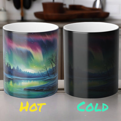 Bezaubernde wärmeempfindliche Tasse „Aurora Borealis“ – Tasse mit magischer Farbveränderung der Nordlichter, 325 ml – hitzereaktive Nachthimmel-Kaffeetasse – perfektes Geschenk für Naturliebhaber