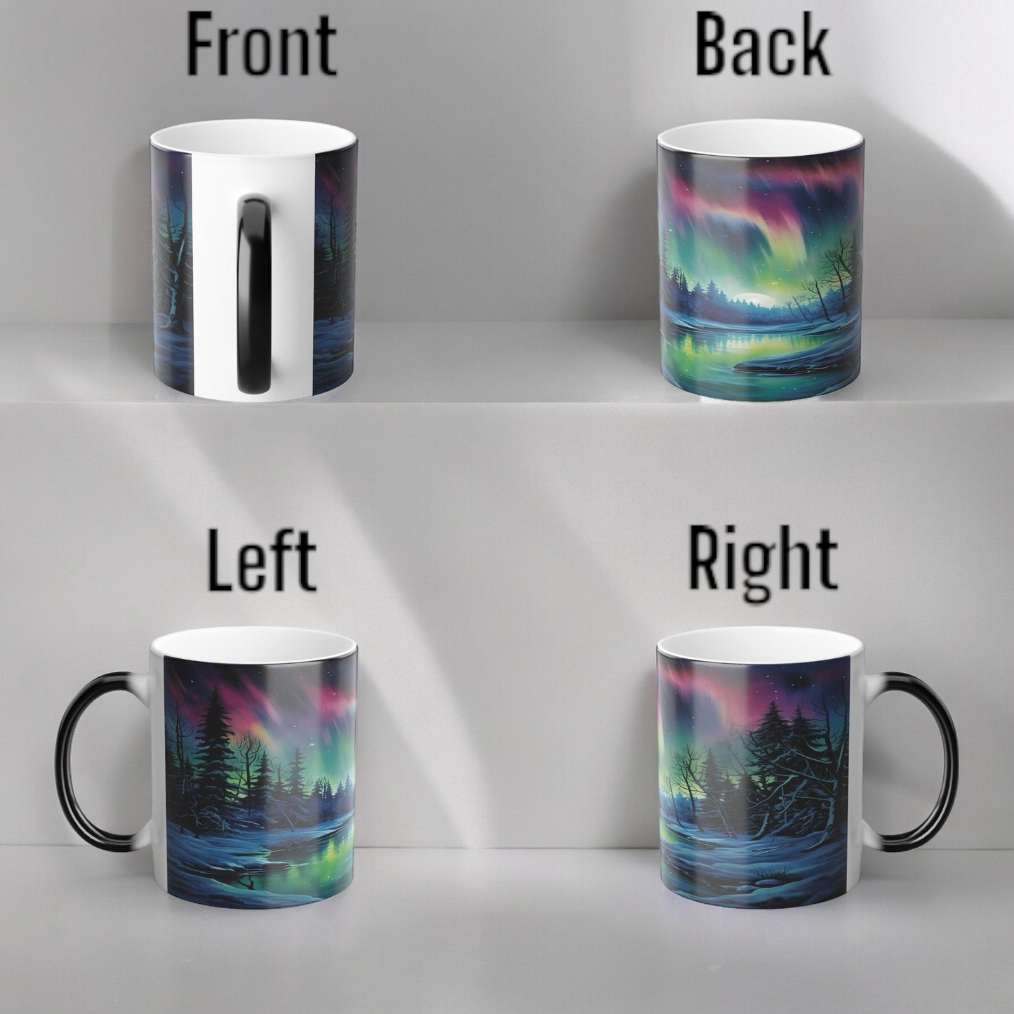 Töfrandi Aurora Borealis hitanæm mál - Northern Lights Magic Color Morphing Mug 11oz - Heat Reactive Night Sky Kaffibolli - Fullkomin gjöf fyrir náttúruunnendur