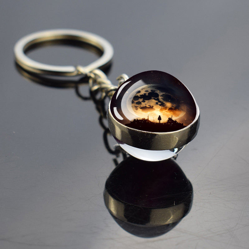 Unique Full Crescent Moon Keyring - Night Starry Sky Jewelry - Double Side Glass Ball Key Chain - Perfect Moon Lovers Gift 8