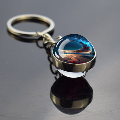 Unique Full Crescent Moon Keyring - Night Starry Sky Jewelry - Double Side Glass Ball Key Chain - Perfect Moon Lovers Gift 10