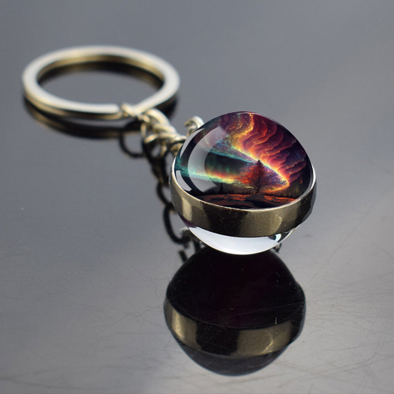 Luminous Aurora Borealis Keyring - Northern Light Jewelry - Unique Double Side Glass Ball Key Chain - Perfect Aurora Lovers Gift