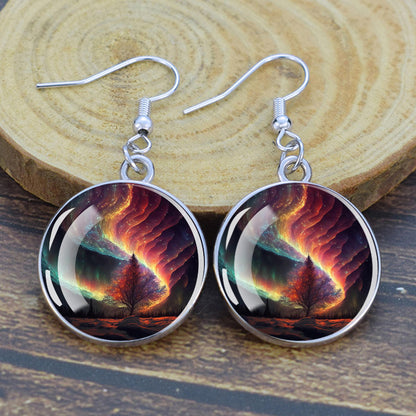 Gaismas Aurora Borealis Drop Auskari - Ziemeļblāzmas rotaslietas - Unikāli stikla Cabochon Dangle Auskari - Perfekta Aurora Lovers dāvana