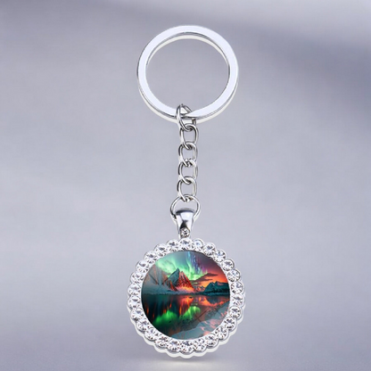 Porte-clés lumineux en argent Aurora Borealis - Bijoux Northern Light - Porte-clés en verre strass - Cadeau parfait pour les amoureux des aurores boréales