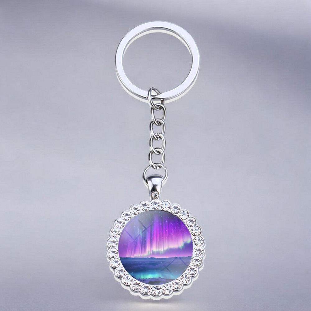 Luminous Aurora Borealis Silver Keyring - Northern Light Jewelry - Rhinestones Glass Key Chain - Perfect Aurora Lovers Gift