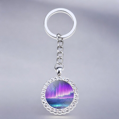 Porte-clés lumineux en argent Aurora Borealis - Bijoux Northern Light - Porte-clés en verre strass - Cadeau parfait pour les amoureux des aurores boréales