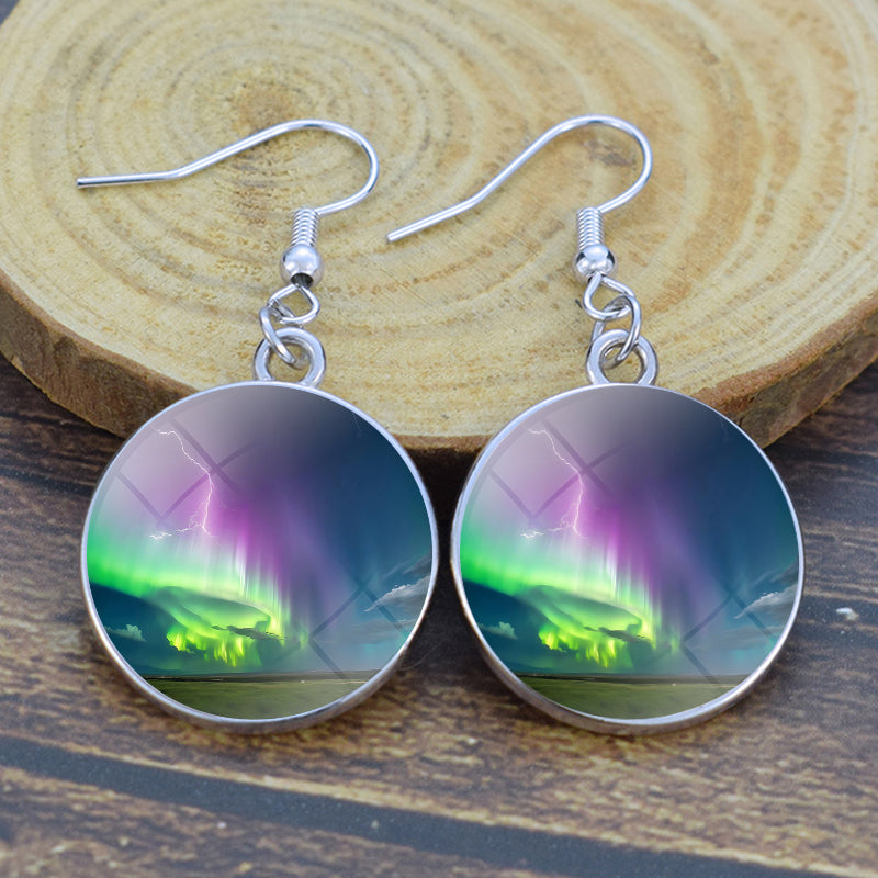 Unique Aurora Borealis Drop Earrings - Northern Lights Jewelry - Glass Cabochon Dangle Earrings - Perfect Aurora Lovers Gift 25