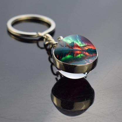 Luminous Aurora Borealis Keyring - Northern Light Jewelry - Unique Double Side Glass Ball Key Chain - Perfect Aurora Lovers Gift