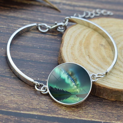 Unique Aurora Borealis Bangle Bracelet - Northern Light Jewelry - Glass Cabochon Silver Plated Bracelet - Perfect Aurora Lovers Gift 32