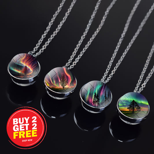 Collier en argent lumineux Aurora Borealis - Bijoux Northern Light - Collier pendentif unique en boule de verre double face - Cadeau parfait pour les amoureux des aurores boréales 