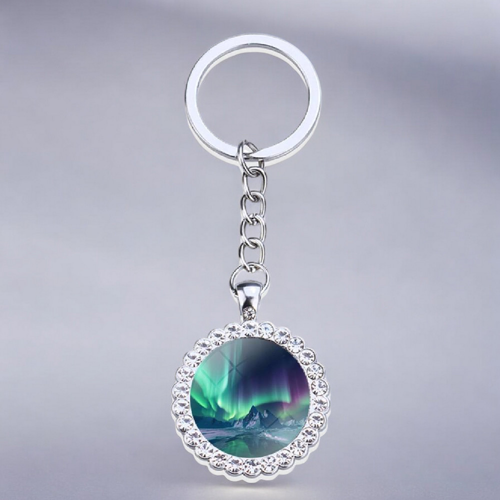 Porte-clés lumineux en argent Aurora Borealis - Bijoux Northern Light - Porte-clés en verre strass - Cadeau parfait pour les amoureux des aurores boréales