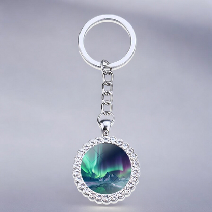 Luminous Aurora Borealis Silver Keyring - Northern Light Jewelry - Rhinestones Glass Key Chain - Perfect Aurora Lovers Gift