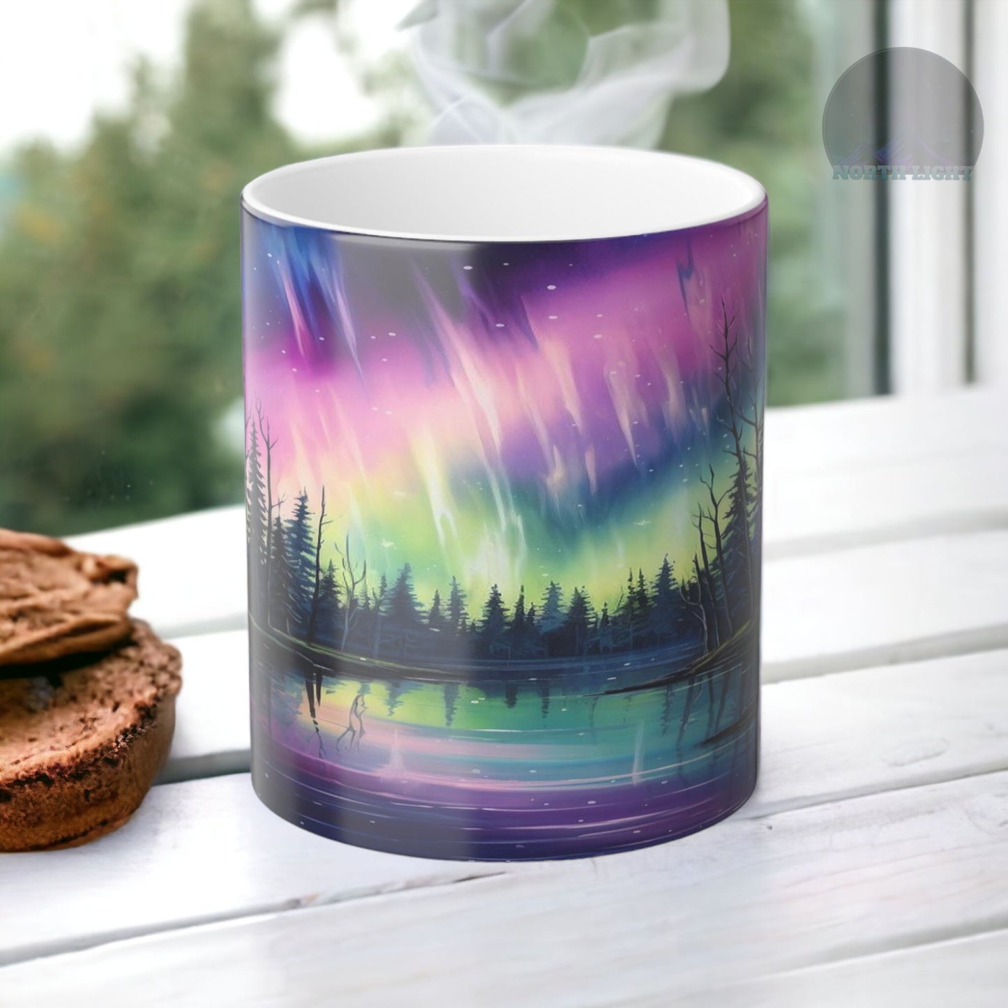 Fortryllende Aurora Borealis varmefølsomt krus - Northern Lights Magic Color Morphing-krus 11 oz - Heat Reactive Night Sky Coffee Cup - Perfekt gave til naturelskere