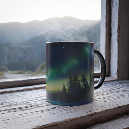 Enchanting Aurora Borealis Heat Sensitive Mug - Northern Lights Magic Color Morphing Mug 11oz - Heat Reactive Night Sky Coffee Cup - Perfect Gift for Nature Lovers 13