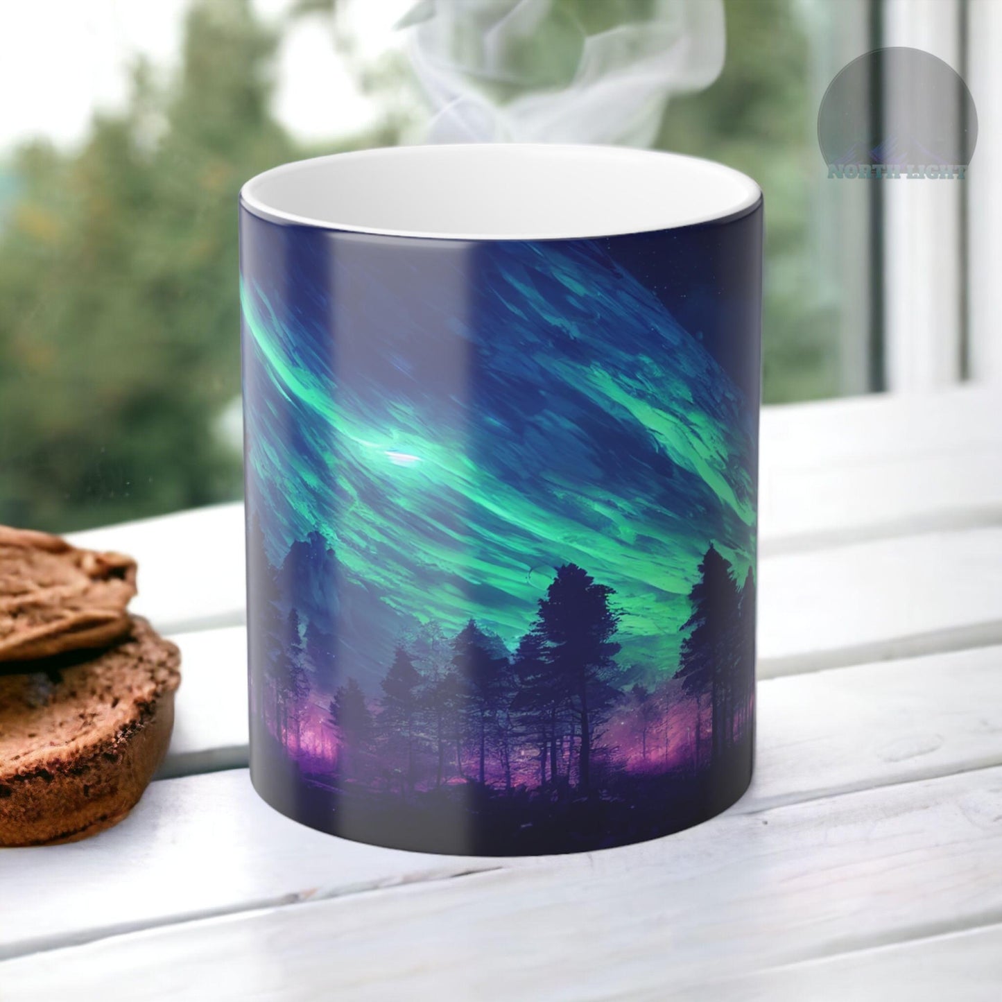 Tasse sensible à la chaleur Aurore boréale enchanteresse - Tasse de morphing de couleur magique des aurores boréales 11 oz - Tasse à café ciel nocturne réactive à la chaleur - Cadeau parfait pour les amoureux de la nature