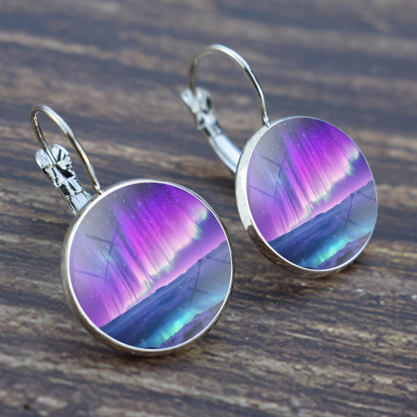 Luminous Aurora Borealis Hook Earrings - Northern Lights Jewelry - Unique Glass Cabochon Drop Earrings - Perfect Aurora Lovers Gift