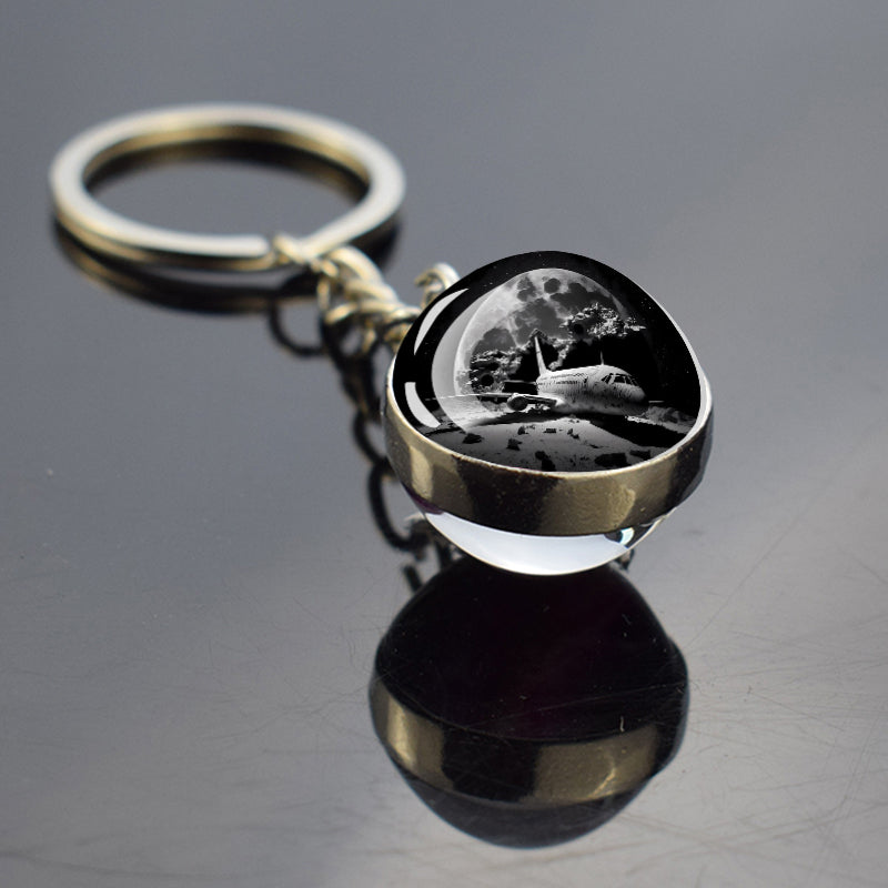 Porte-clés unique en croissant de lune complet - Bijoux ciel étoilé de nuit - Porte-clés boule de verre double face - Cadeau parfait pour les amoureux de la lune 6