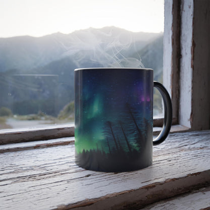 Enchanting Aurora Borealis Heat Sensitive Mug - Northern Lights Magic Color Morphing Mug 11oz - Heat Reactive Night Sky Coffee Cup - Perfect Gift for Nature Lovers 16