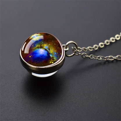 Unique Galaxy Nebula Silver Necklace - Universe Jewelry - Double Side Glass Ball Pendent Necklace - Perfect Astronomy Lovers Gift 4