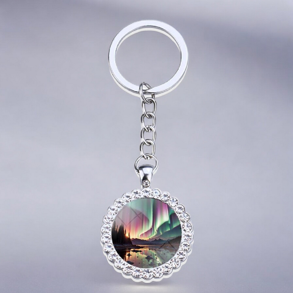 Luminous Aurora Borealis Silver Keyring - Northern Light Jewelry - Rhinestones Glass Key Chain - Perfect Aurora Lovers Gift