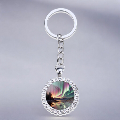 Porte-clés lumineux en argent Aurora Borealis - Bijoux Northern Light - Porte-clés en verre strass - Cadeau parfait pour les amoureux des aurores boréales