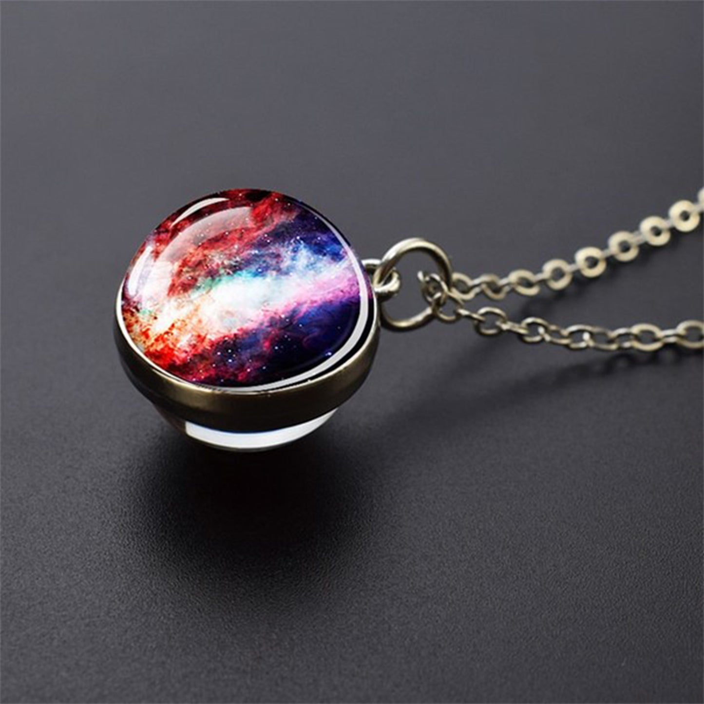 Unique Galaxy Nebula Silver Necklace - Universe Jewelry - Double Side Glass Ball Pendent Necklace - Perfect Astronomy Lovers Gift 3