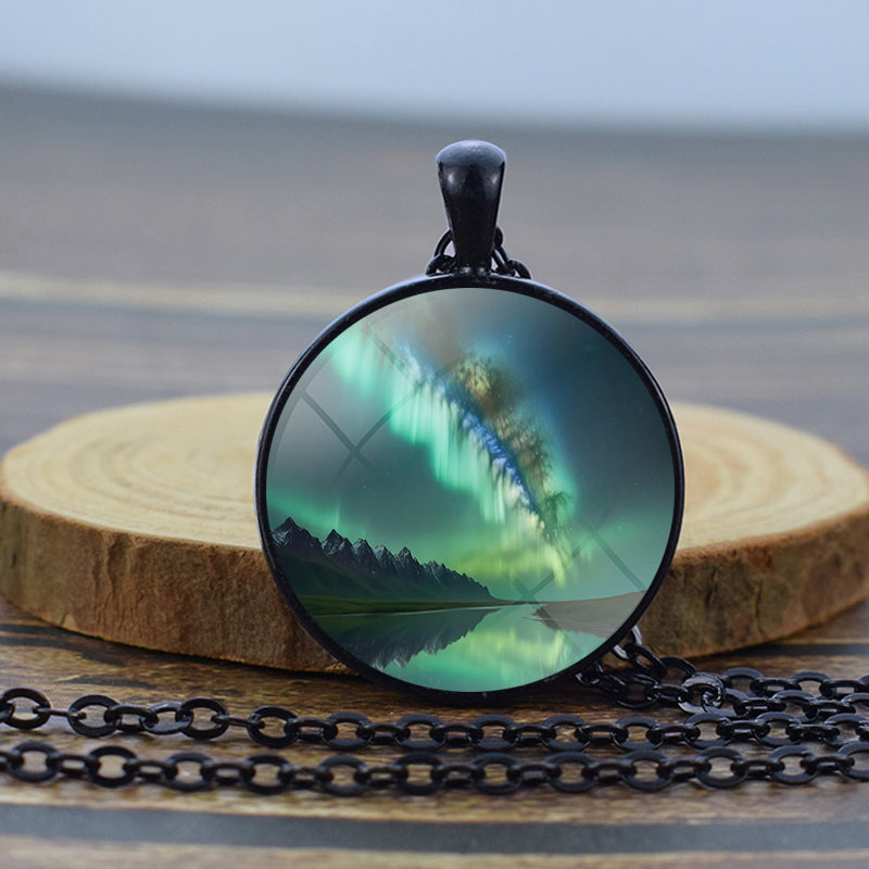 Unique Aurora Borealis Black Necklace - Northern Light Jewelry - Glass Dome Pendent Necklace - Perfect Aurora Lovers Gift 32
