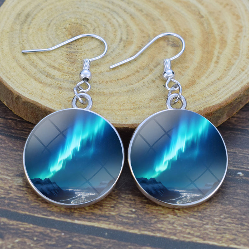 Unique Aurora Borealis Drop Earrings - Northern Lights Jewelry - Glass Cabochon Dangle Earrings - Perfect Aurora Lovers Gift 31