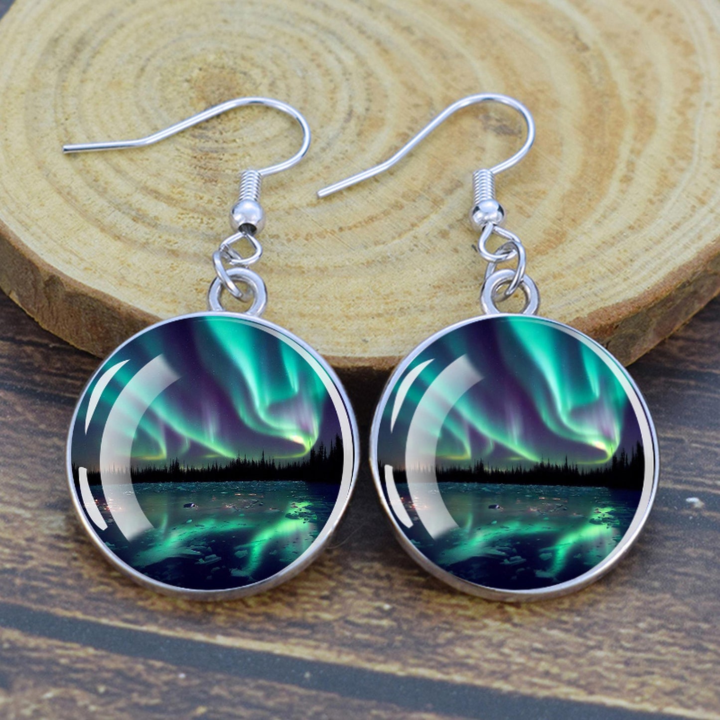 Pendientes colgantes luminosos de aurora boreal - Joyería de aurora boreal - Pendientes colgantes de cabujón de vidrio únicos - Regalo perfecto para los amantes de la aurora