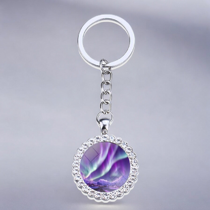 Luminous Aurora Borealis Silver Keyring - Northern Light Jewelry - Rhinestones Glass Key Chain - Perfect Aurora Lovers Gift