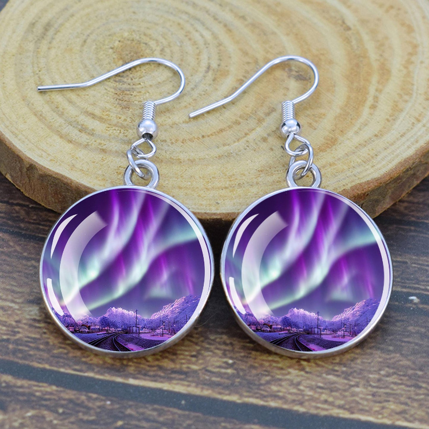 Luminous Aurora Borealis Drop Earrings - Northern Lights Jewelry - Unique Glass Cabochon Dangle Earrings - Perfect Aurora Lovers Gift