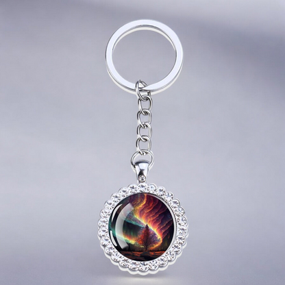 Luminous Aurora Borealis Silver Keyring - Northern Light Jewelry - Rhinestones Glass Key Chain - Perfect Aurora Lovers Gift