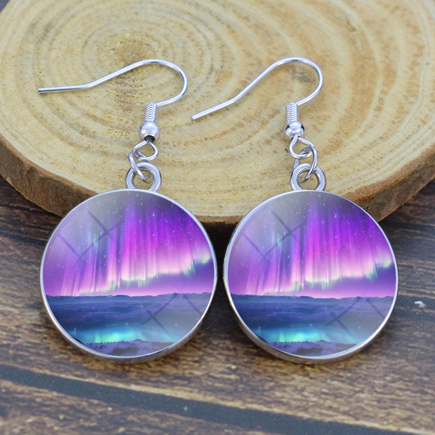 Gaismas Aurora Borealis Drop Auskari - Ziemeļblāzmas rotaslietas - Unikāli stikla Cabochon Dangle Auskari - Perfekta Aurora Lovers dāvana