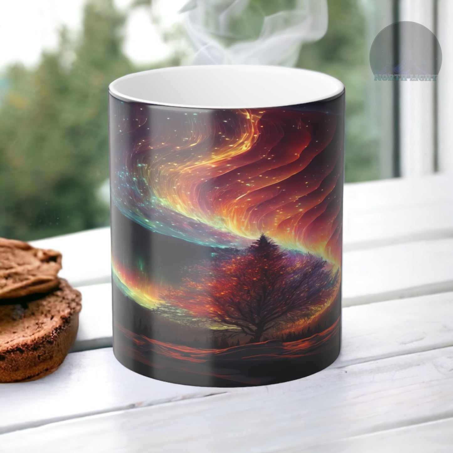 Töfrandi Aurora Borealis hitanæm mál - Northern Lights Magic Color Morphing Mug 11oz - Heat Reactive Night Sky Kaffibolli - Fullkomin gjöf fyrir náttúruunnendur