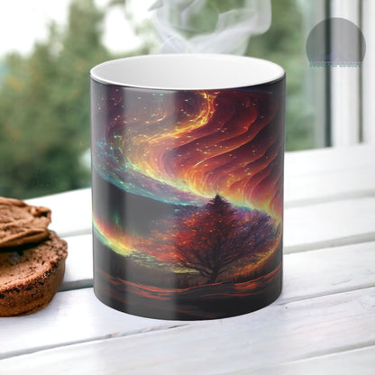 Töfrandi Aurora Borealis hitanæm mál - Northern Lights Magic Color Morphing Mug 11oz - Heat Reactive Night Sky Kaffibolli - Fullkomin gjöf fyrir náttúruunnendur