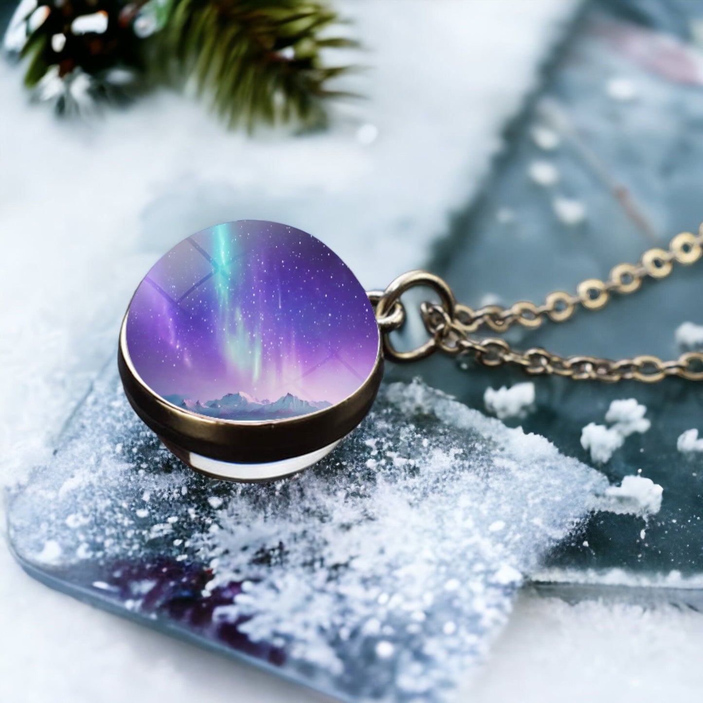 Unique Aurora Borealis Silver Necklace - Northern Light Jewelry - Double Side Glass Ball Pendent Necklace - Perfect Aurora Lovers Gift 28
