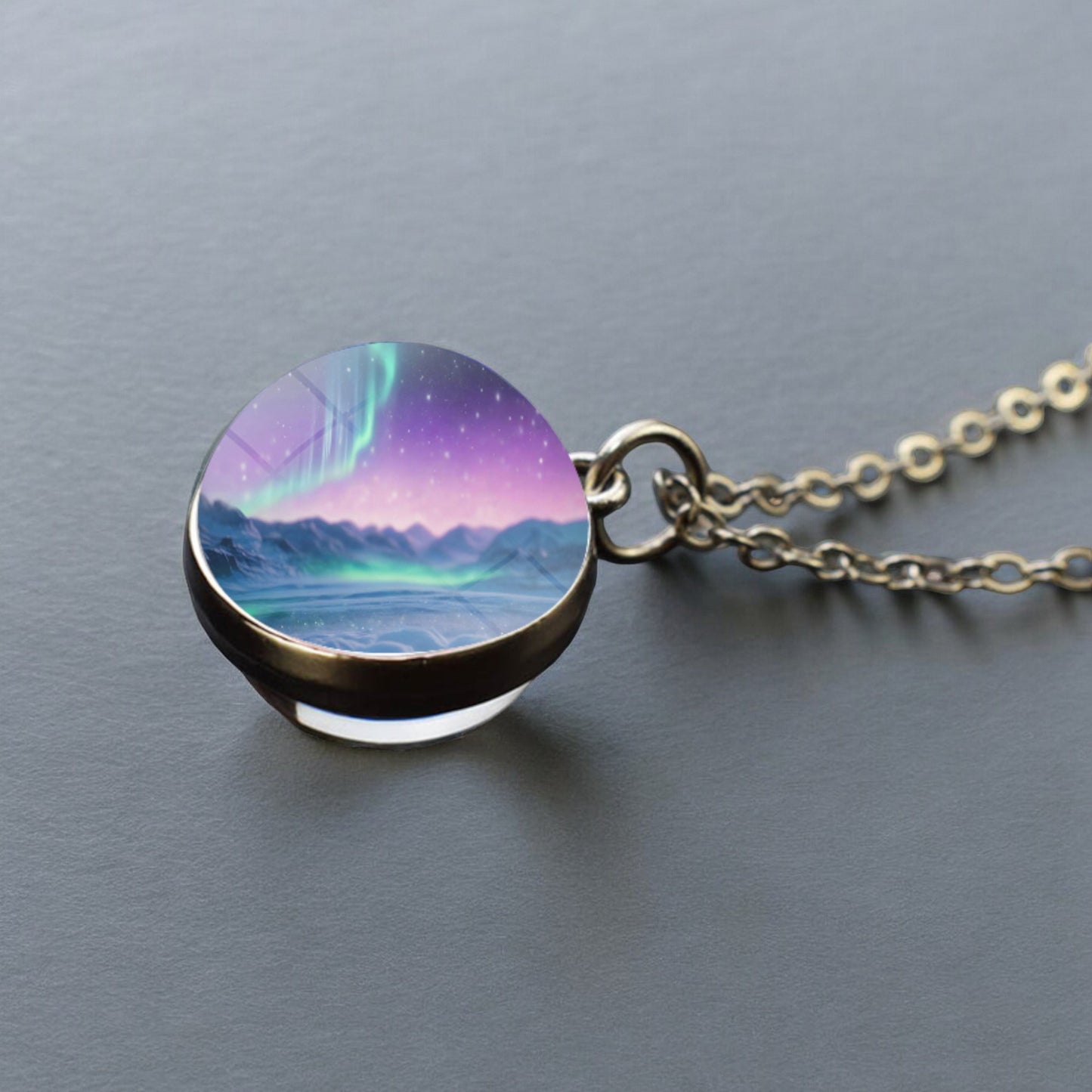 Luminous Aurora Borealis Silver Necklace- Northern Light Jewelry - Unique Double Side Glass Ball Pendent Necklace - Perfect Aurora Lovers Gift