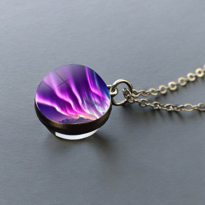 Collier en argent lumineux Aurora Borealis - Bijoux Northern Light - Collier pendentif unique en boule de verre double face - Cadeau parfait pour les amoureux des aurores boréales 