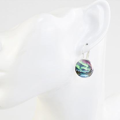 Luminous Aurora Borealis Hook Earrings - Northern Lights Jewelry - Unique Glass Cabochon Drop Earrings - Perfect Aurora Lovers Gift