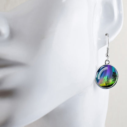 Pendientes colgantes luminosos de aurora boreal - Joyería de aurora boreal - Pendientes colgantes de cabujón de vidrio únicos - Regalo perfecto para los amantes de la aurora