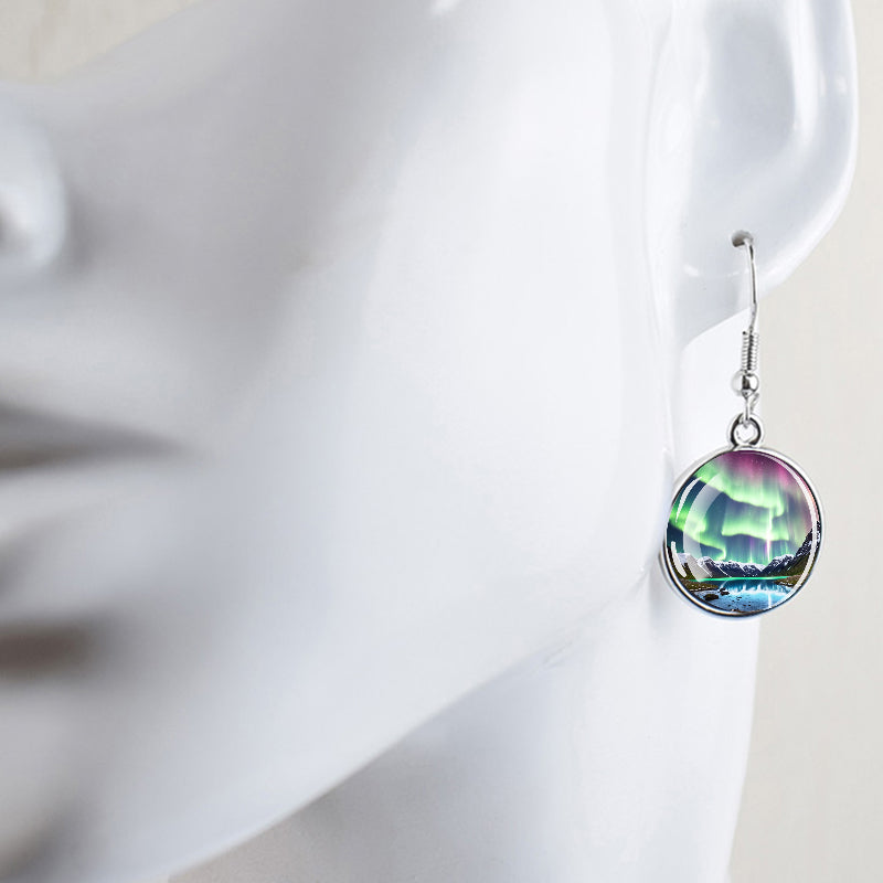 Gaismas Aurora Borealis Drop Auskari - Ziemeļblāzmas rotaslietas - Unikāli stikla Cabochon Dangle Auskari - Perfekta Aurora Lovers dāvana