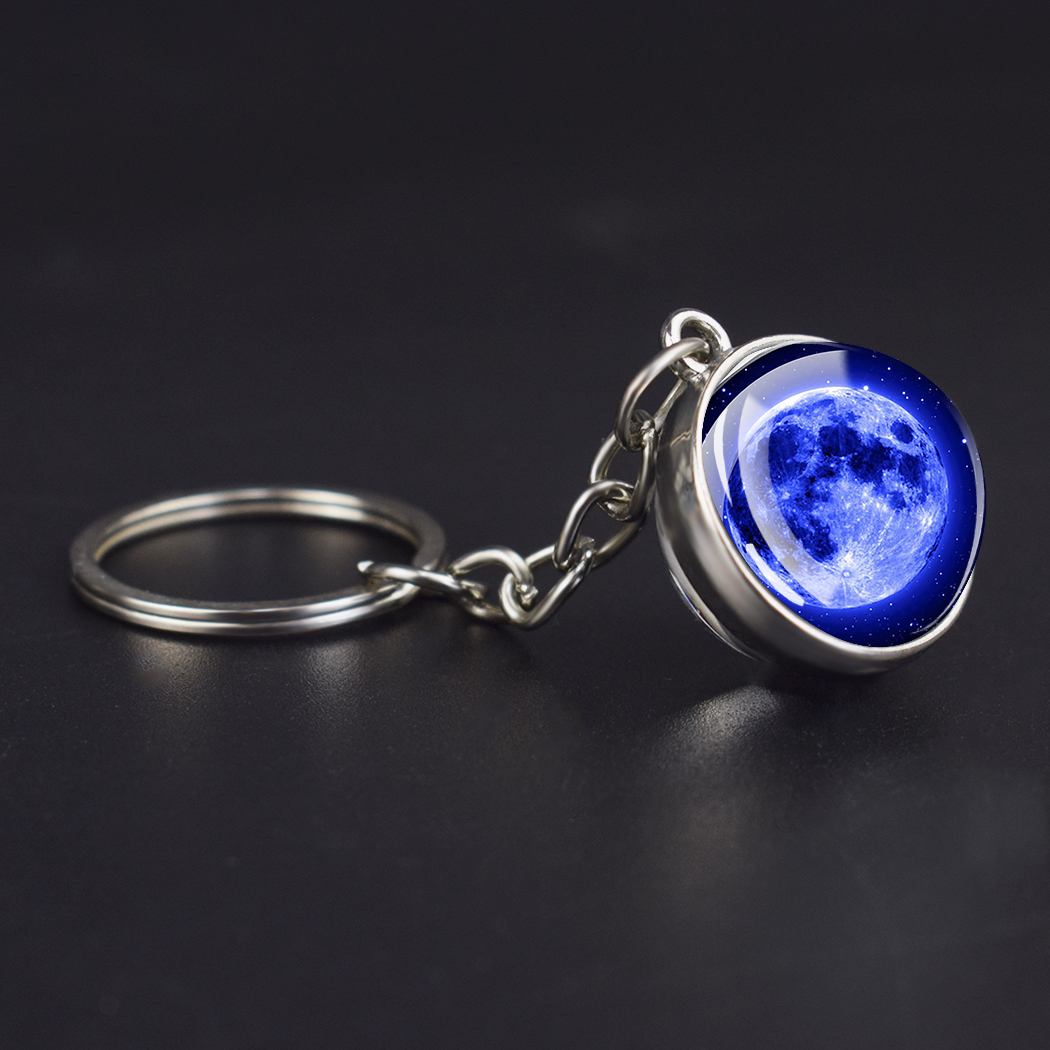 Luminous Full Crescent Moon Keyring Night Starry Sky Jewelry Double Side Glass Ball Key Chain Perfect Moon Lovers Gift Moon #5 Yes